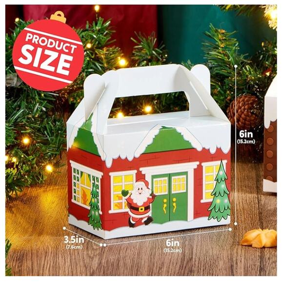 24 PCS 3D Christmas House Cardboard Treat Boxes, Goodie Paper Boxes- 4 Designs - Picture 2 of 7